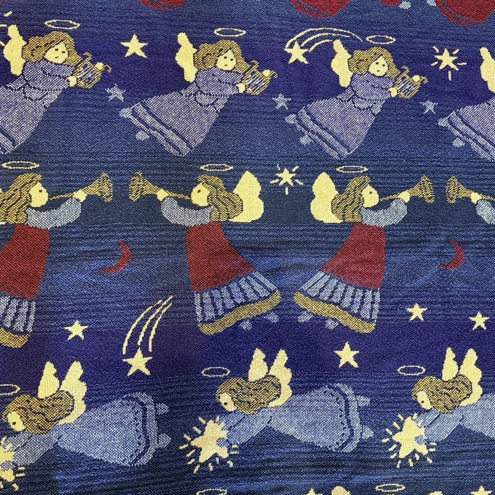 Vintage Angel Tapestry Throw Blanket Christmas Holiday Woven Fringe 47x57